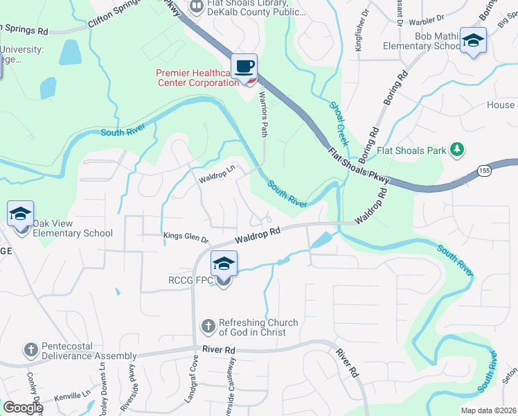map of restaurants, bars, coffee shops, grocery stores, and more near 3471 Blazing Pine Path in Decatur