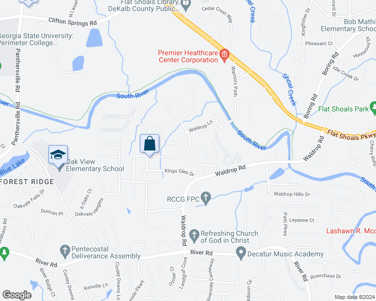 map of restaurants, bars, coffee shops, grocery stores, and more near 3175 Kingswood Glen in Decatur