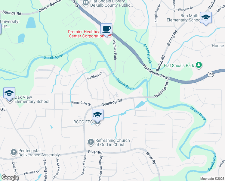 map of restaurants, bars, coffee shops, grocery stores, and more near 3471 Blazing Pine Path in Decatur