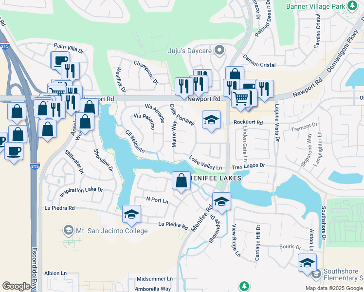 map of restaurants, bars, coffee shops, grocery stores, and more near 28773 Avenida Pacifica in Menifee