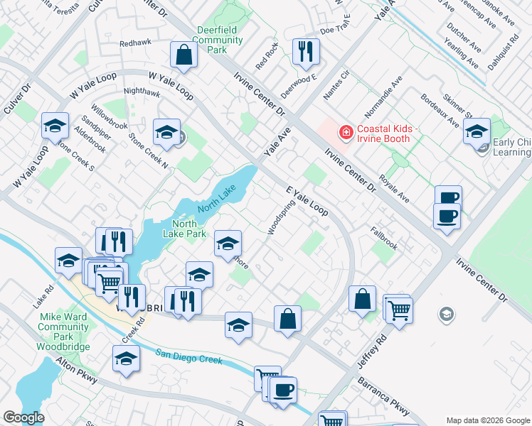 map of restaurants, bars, coffee shops, grocery stores, and more near 8 Ashwood in Irvine