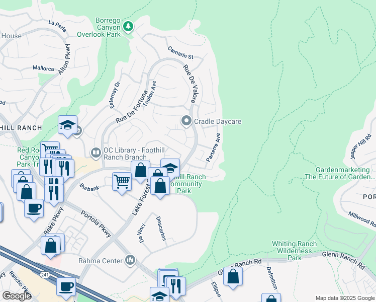 map of restaurants, bars, coffee shops, grocery stores, and more near 335 Chaumont Circle in Lake Forest
