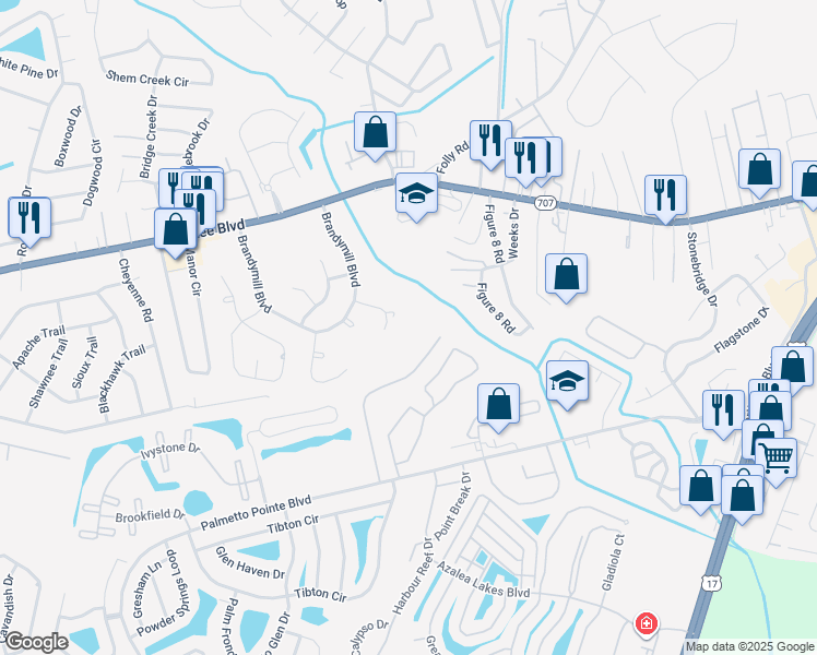 map of restaurants, bars, coffee shops, grocery stores, and more near 441 Stone Mill Drive in Myrtle Beach