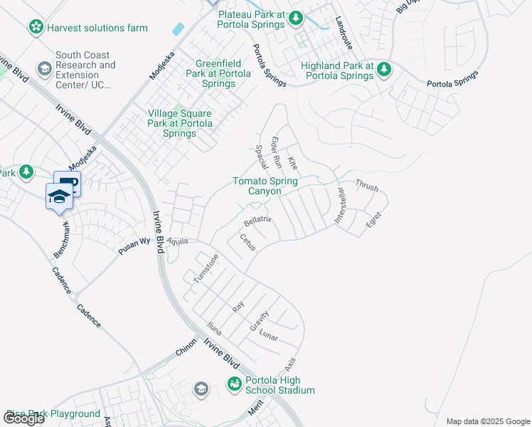 map of restaurants, bars, coffee shops, grocery stores, and more near 100 Bellatrix in Irvine
