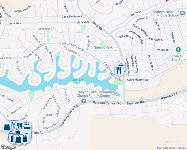 map of restaurants, bars, coffee shops, grocery stores, and more near 30298 White Wake Drive in Canyon Lake