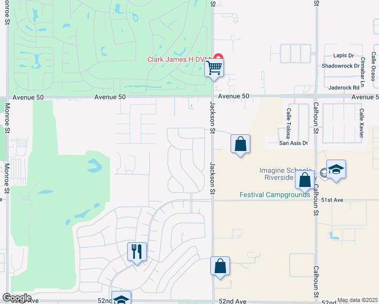 map of restaurants, bars, coffee shops, grocery stores, and more near Monterey Canyon Dr in Indio