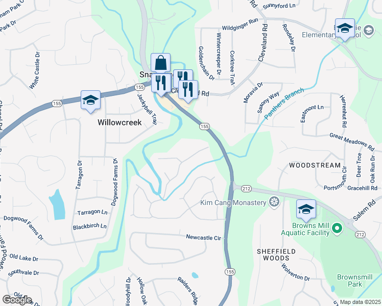 map of restaurants, bars, coffee shops, grocery stores, and more near 3454 Eagle Rise in Stonecrest