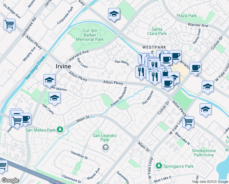 map of restaurants, bars, coffee shops, grocery stores, and more near 6 Latina in Irvine