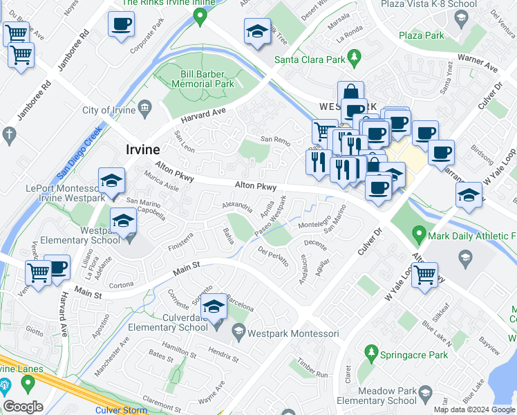 map of restaurants, bars, coffee shops, grocery stores, and more near 6 Latina in Irvine