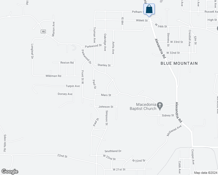 map of restaurants, bars, coffee shops, grocery stores, and more near 2721 Simpson Street in Anniston