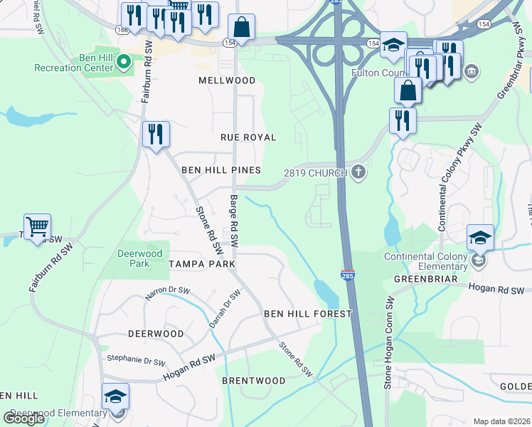 map of restaurants, bars, coffee shops, grocery stores, and more near 3780 Greenbriar Parkway Southwest in Atlanta