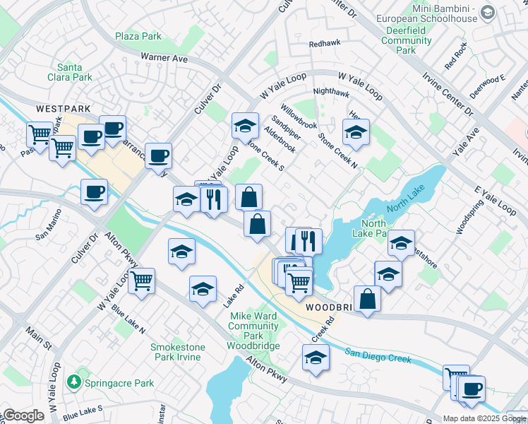 map of restaurants, bars, coffee shops, grocery stores, and more near 18 Spoonbill in Irvine