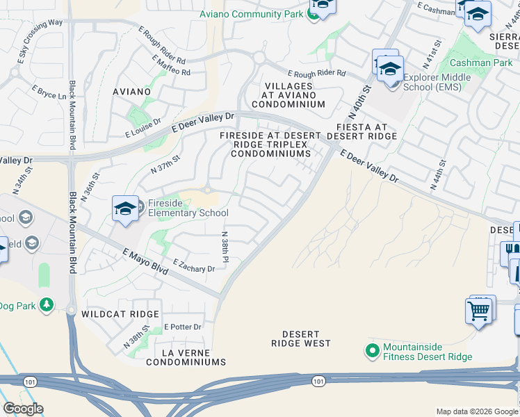 map of restaurants, bars, coffee shops, grocery stores, and more near 3934 East Rockingham Road in Phoenix