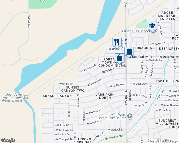 map of restaurants, bars, coffee shops, grocery stores, and more near 3739 West Melinda Lane in Glendale