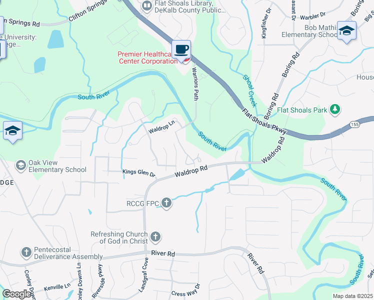 map of restaurants, bars, coffee shops, grocery stores, and more near 3471 Blazing Pine Path in Decatur