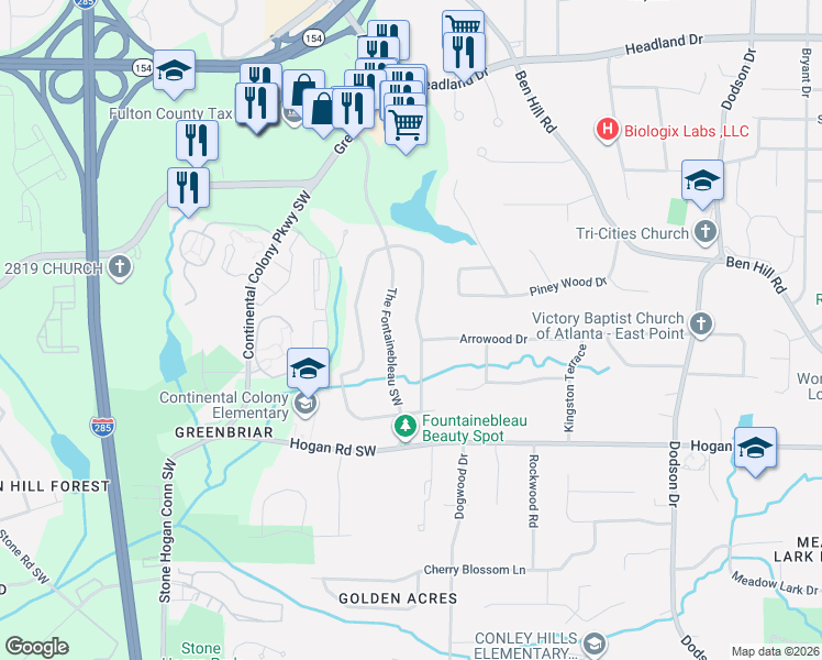 map of restaurants, bars, coffee shops, grocery stores, and more near 2771 Black Forest Trail Southwest in Atlanta