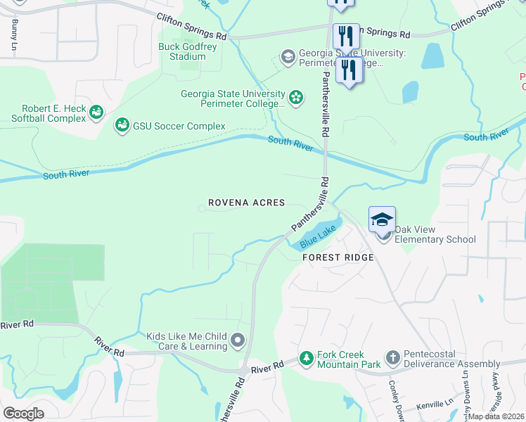 map of restaurants, bars, coffee shops, grocery stores, and more near 3619 Panthersville Road in Decatur