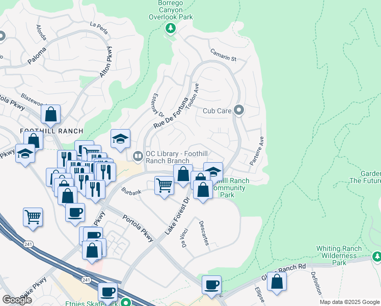map of restaurants, bars, coffee shops, grocery stores, and more near in Lake Forest