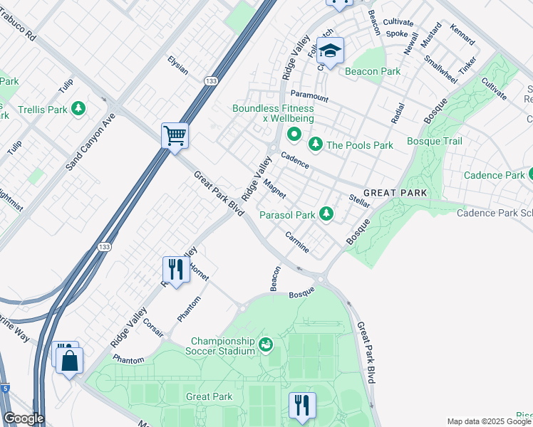 map of restaurants, bars, coffee shops, grocery stores, and more near 107 Carmine in Irvine
