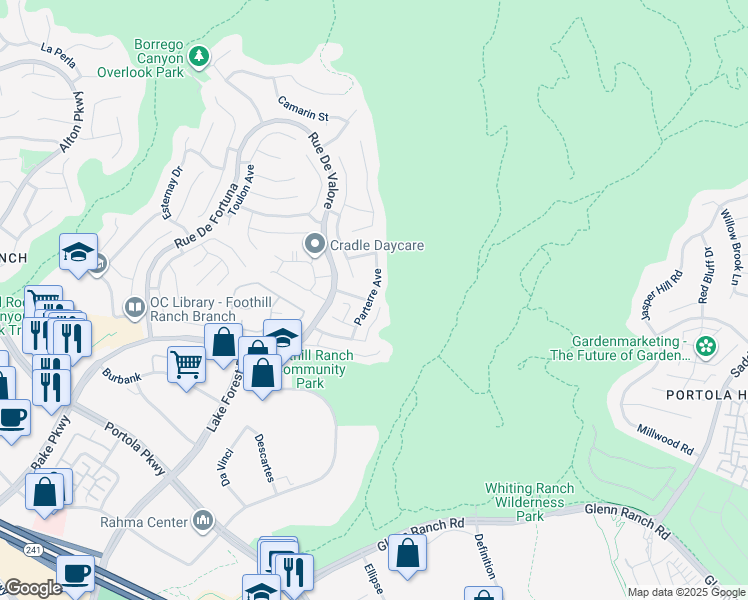 map of restaurants, bars, coffee shops, grocery stores, and more near 42 Parterre Avenue in Lake Forest