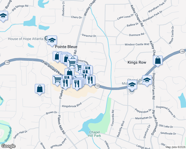 map of restaurants, bars, coffee shops, grocery stores, and more near 4055 Wintersweet Drive in Decatur