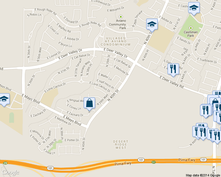 map of restaurants, bars, coffee shops, grocery stores, and more near 3934 East Rockingham Road in Phoenix