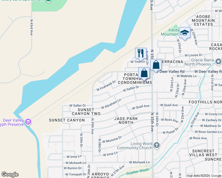 map of restaurants, bars, coffee shops, grocery stores, and more near 3639 West Salter Drive in Glendale