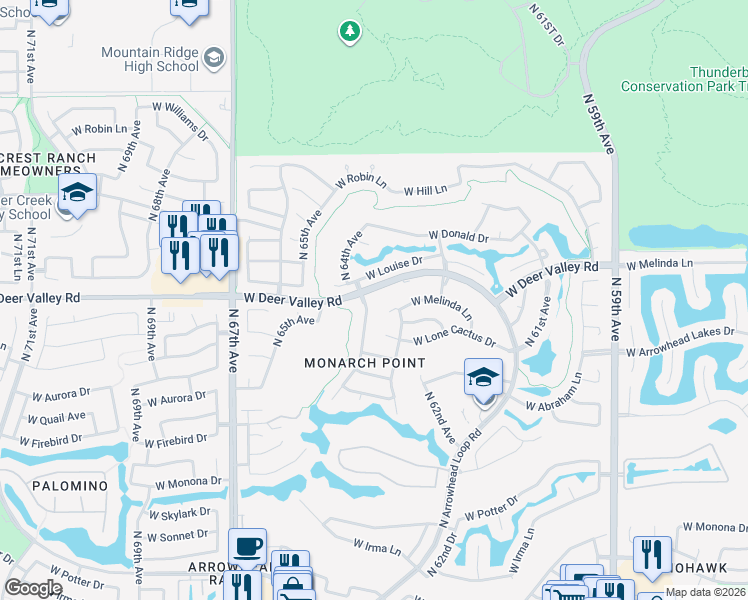 map of restaurants, bars, coffee shops, grocery stores, and more near 21341 North 64th Avenue in Glendale