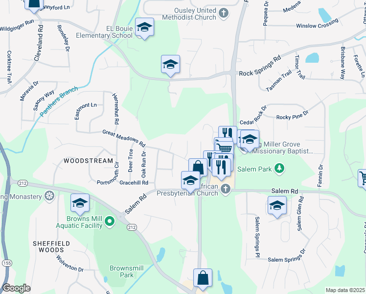 map of restaurants, bars, coffee shops, grocery stores, and more near 3448 Great Meadows Court in Stonecrest