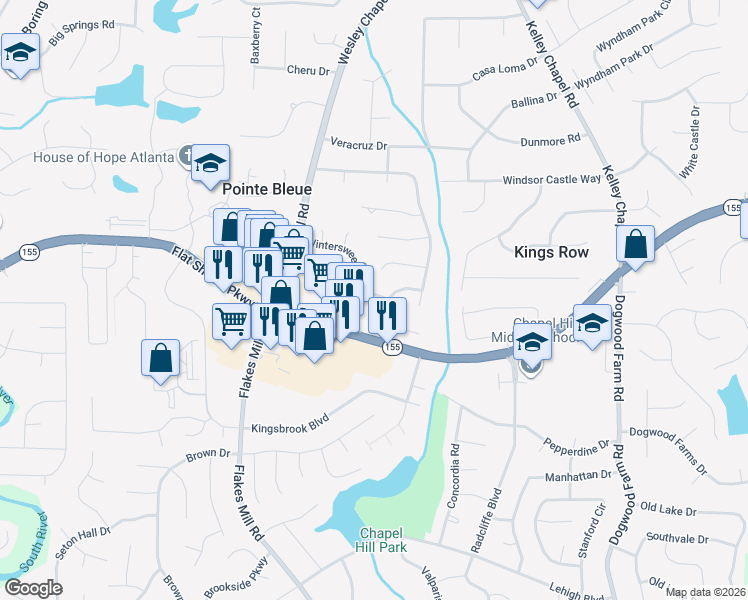 map of restaurants, bars, coffee shops, grocery stores, and more near 4055 Wintersweet Drive in Decatur