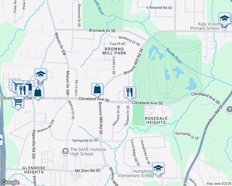 map of restaurants, bars, coffee shops, grocery stores, and more near in Atlanta
