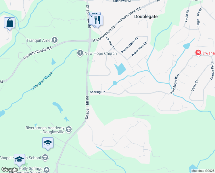 map of restaurants, bars, coffee shops, grocery stores, and more near 4530 Talon Way in Douglasville