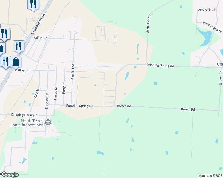 map of restaurants, bars, coffee shops, grocery stores, and more near 3001 Dripping Springs Road in Sherman