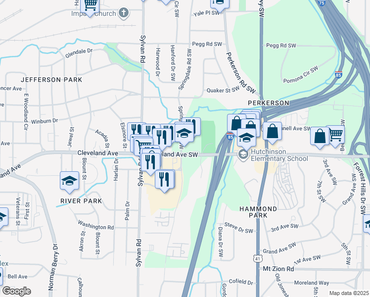 map of restaurants, bars, coffee shops, grocery stores, and more near 777 Cleveland Avenue Southwest in Atlanta