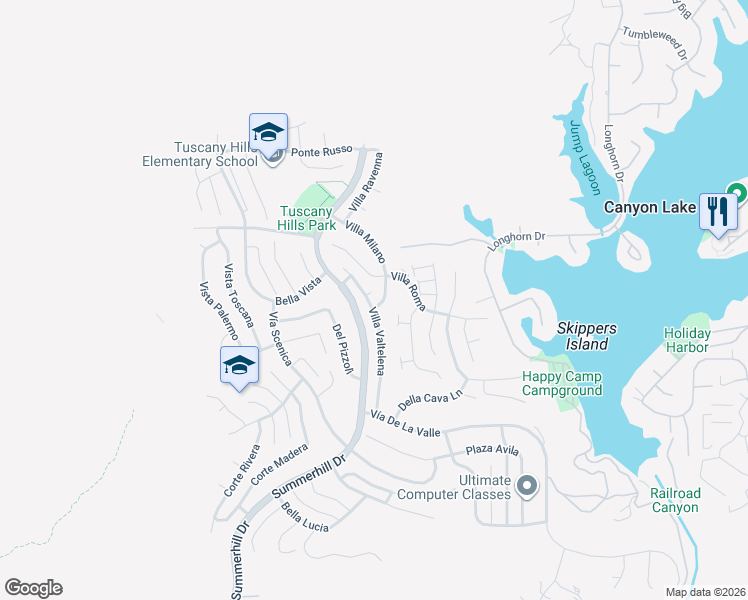 map of restaurants, bars, coffee shops, grocery stores, and more near 1 Villa Piazza in Lake Elsinore