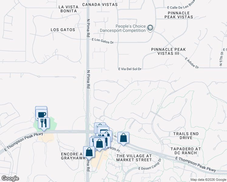 map of restaurants, bars, coffee shops, grocery stores, and more near Cattle Whip Drive in Scottsdale