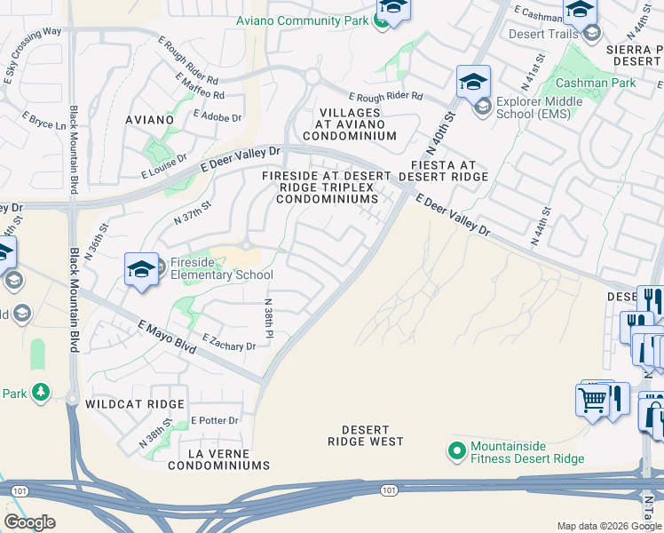 map of restaurants, bars, coffee shops, grocery stores, and more near 3934 East Rockingham Road in Phoenix