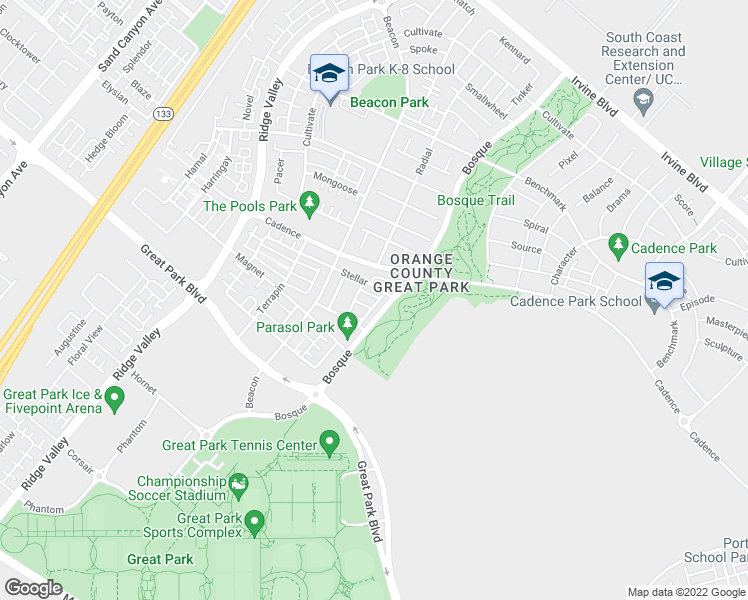 map of restaurants, bars, coffee shops, grocery stores, and more near 109 Bosque in Irvine