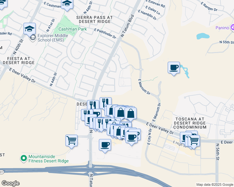 map of restaurants, bars, coffee shops, grocery stores, and more near 21601 N 48th Pl in Phoenix
