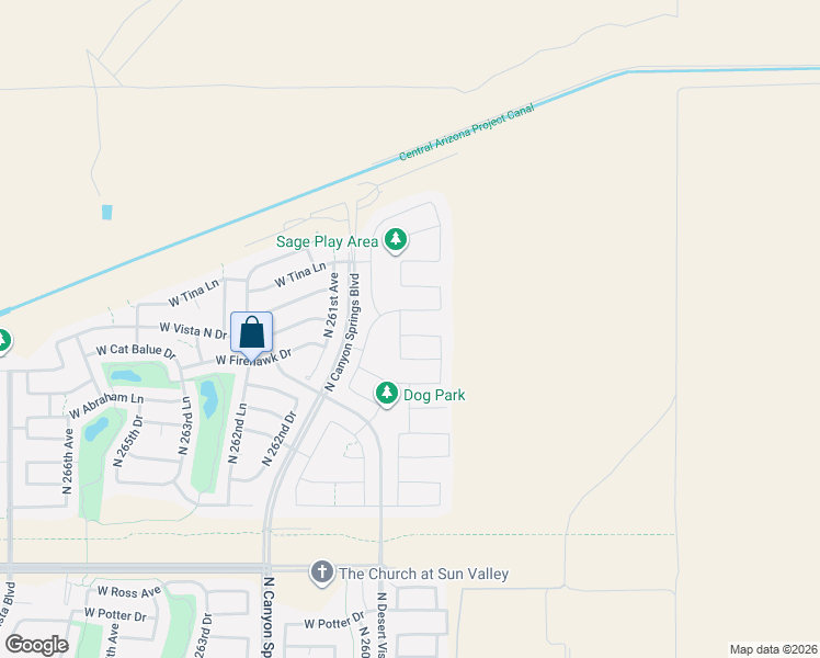 map of restaurants, bars, coffee shops, grocery stores, and more near 25921 West Via Del Sol Drive in Buckeye