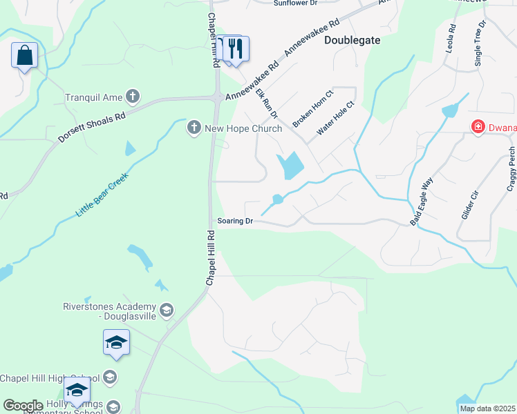 map of restaurants, bars, coffee shops, grocery stores, and more near 4530 Talon Way in Douglasville