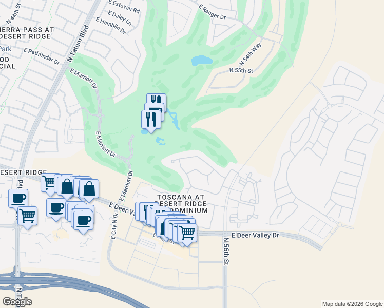 map of restaurants, bars, coffee shops, grocery stores, and more near Unnamed Road in Phoenix
