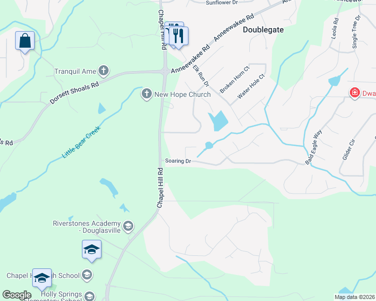map of restaurants, bars, coffee shops, grocery stores, and more near 4550 Talon Way in Douglasville