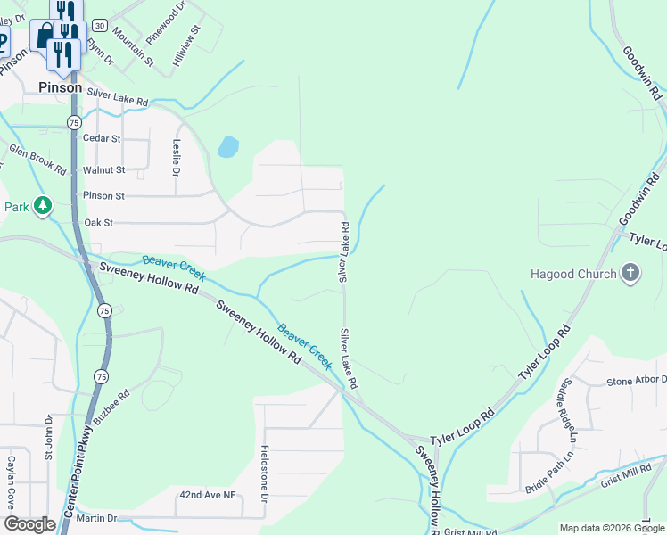 map of restaurants, bars, coffee shops, grocery stores, and more near 4569 Spearman Road in Pinson