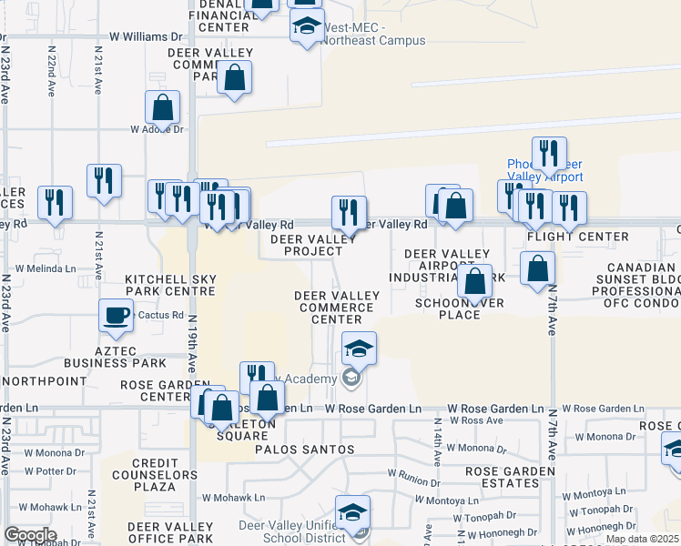 map of restaurants, bars, coffee shops, grocery stores, and more near North 15th Lane in Phoenix