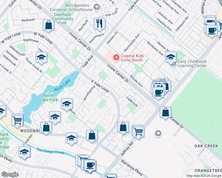 map of restaurants, bars, coffee shops, grocery stores, and more near 83 Wildwood in Irvine