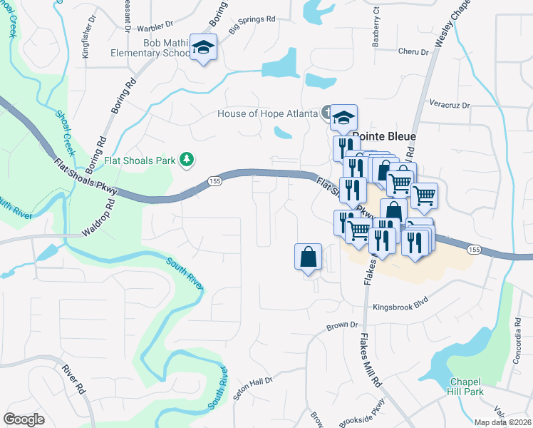 map of restaurants, bars, coffee shops, grocery stores, and more near 3615 Hancock View in Decatur