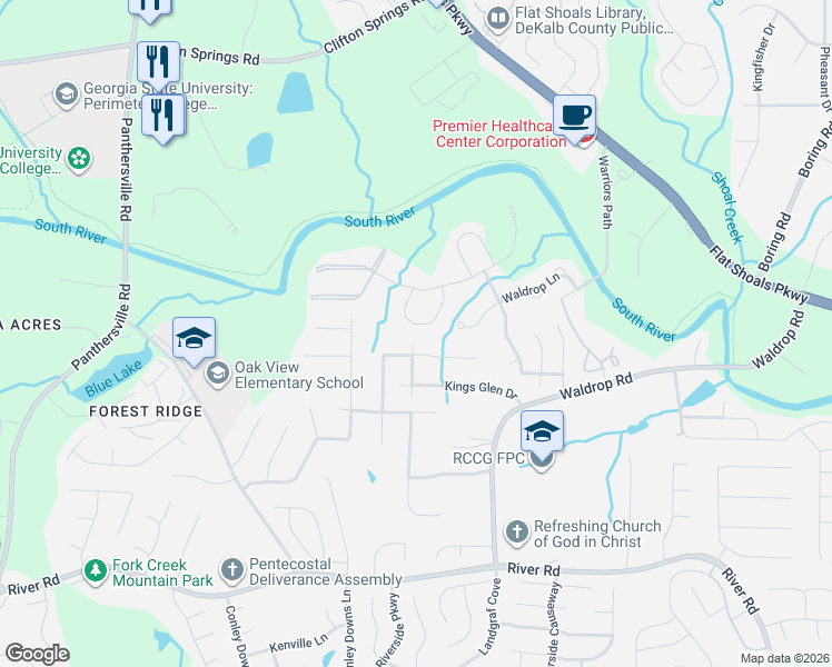 map of restaurants, bars, coffee shops, grocery stores, and more near 3516 Waldrop Trail in Decatur