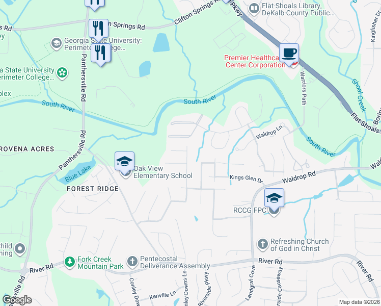 map of restaurants, bars, coffee shops, grocery stores, and more near 6303 Waldrop Place in Decatur