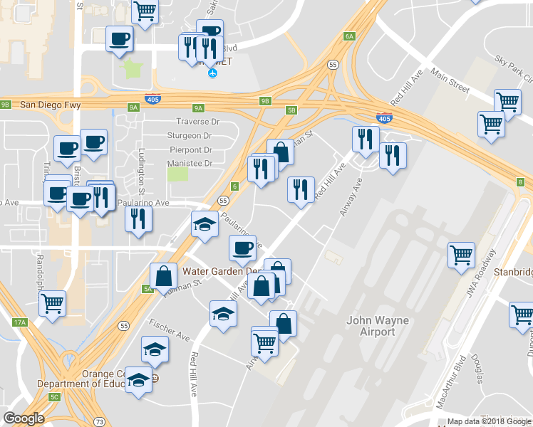 map of restaurants, bars, coffee shops, grocery stores, and more near 265 McCormick Avenue in Costa Mesa